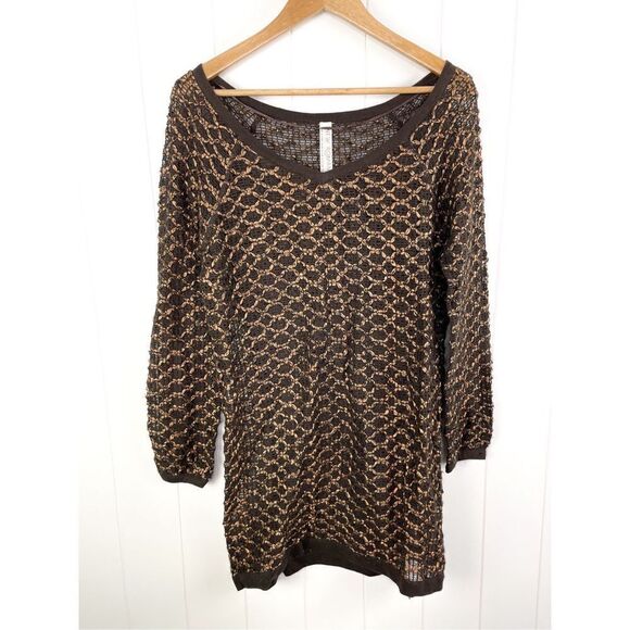 Free People New Romantics Joan of Arc knit tunic dress sweater copper thread XS - Picture 3 of 11